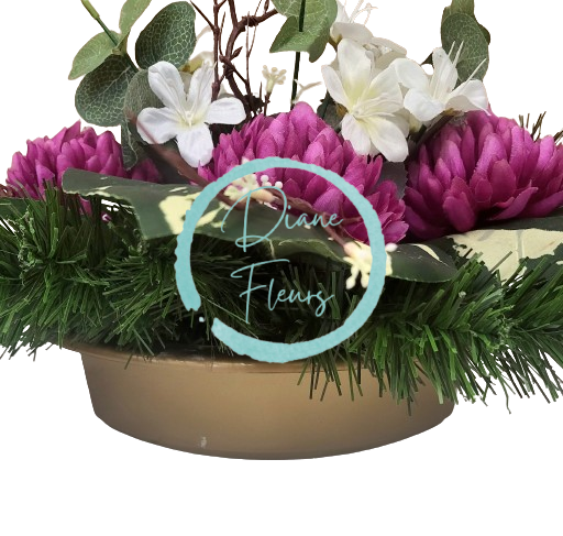 Smútočný aranžmán betonka umelá chryzantéma, margarétka a doplnky 45cm x 33cm x 20cm