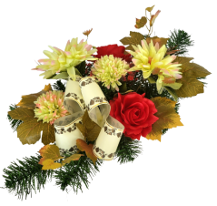 Sympathy arrangement made of artificial Chrysanthemums, Roses and Accessories 48cm x 28cm x 20cm