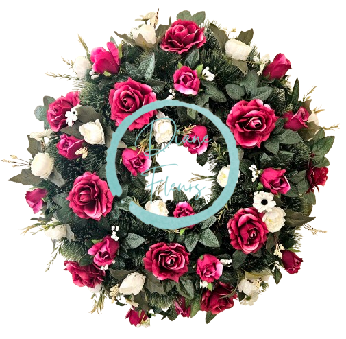 Luksuzen venec iz umetnega bora, ekskluzivne vrtnice in dodatki 65cm