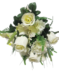 Trandafiri & Alstroemeria & Garoafe x18 Buchet alb 50cm flori artificiale