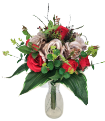Künstliche Bunter Strauß Exclusive Rosen, Eukalyptus und Accessoires 50cm