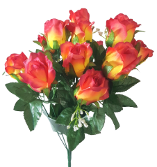 Ruže kytica červená a žltá "12" 45cm umelá