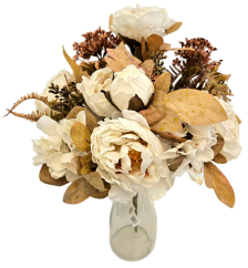 Buchet artificial de bujori, hortensie si accesorii 48cm crem