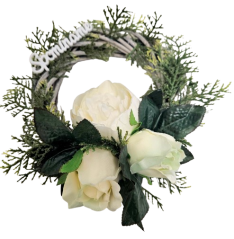 Prútený venček ruže, peonia pivonka a doplnky s nápisom "Spomíname" 20cm x 20cm