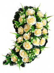 Coroana funerara „Lacrimă” din trandafiri si accesorii 70cm x 45cm