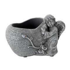 Doniczka dekoracyjna kamionkowa serce z aniołem 15,5cm x 13cm x 12,5cm