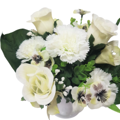 Künstliche Nelken, Rosen und Alstroemeria Strauß x13 35cm Creme