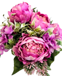 Pivoňky Peonie & Hortenzie kytice 46cm umělá růžová
