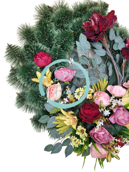 Smútočný veniec borovicový Exclusive Peonie Pivonky & Ľalie & Doplnky Ø 95cm