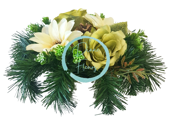 Smútočný aranžmán betonka umelé ruže, clematis & doplnky Ø 28cm x 15cm