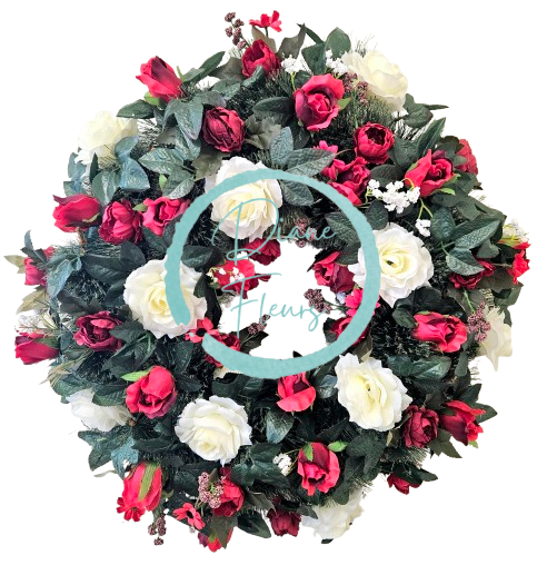 Luxusný smútočný veniec borovicový exclusive ruže a doplnky 65cm