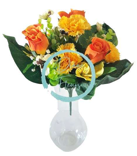 Karanfil i ruže & Alstromerie buket x13 35cm narančasta i žuta umjetna