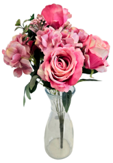 Buchet de trandafiri & hortensii x10 46cm flori artificiale roz
