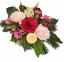Sympathy arrangement made of artificial Roses, Marguerites and Accessories 45cm x 28cm x 15cm
