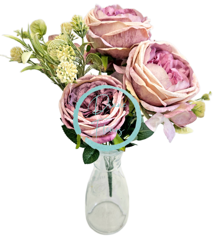 Изкуствен букет от божури, хортензии и аксесоари 42 см розов