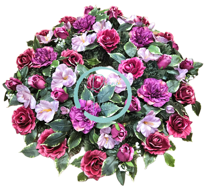 Coroană funerara de pin Exclusiv trandafiri, gladiole, dalii si accesorii 75cm