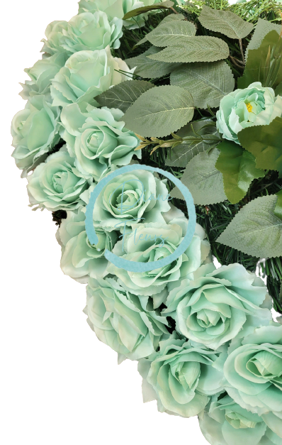 Krásny smútočný veniec srdce s umelými ružami, pivoňkami peoniami a doplnkami 65cm x 65cm