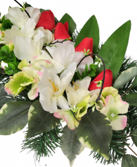 Smuteční aranžmán betonka exclusive umělé tulipány, hortenzie, gladiola a doplňky 52cm x 26cm x 15cm