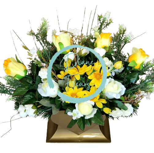 Krásny smútočný aranžmán v tvare srdca betonka exclusive umelé margarétky, ruže a doplnky 65cm x 28cm x 35cm
