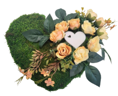 Dekoracyjny wieniec z mchu pogrzebowego "Serce" róże i akcesoria 27cm x 23cm