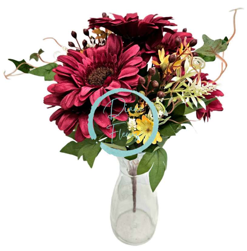 Gyönyörű műgerbera csokor 47cm bordó