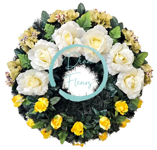 Smútočný veniec s umelými ružami a hortenziami Ø 65cm