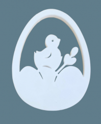 Ozdoba dekorace 3D vajíčko s kuřátkem z recyklovatelného plastu 8cm x 5cm