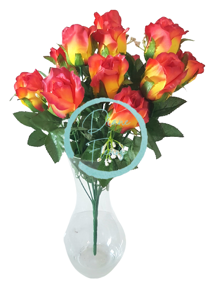 Buchet de trandafiri roșu și galben "12" 17,7 inches (45cm) flori artificiale